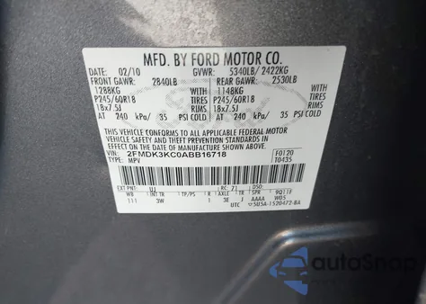 2010 Ford Edge Limited from USA, damaged, VIN 2FMDK3KC0ABB16718